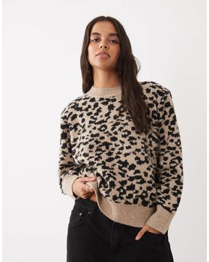 ASOS Pull long à épaules tombantes avec épaulettes, imprimé léopard - Marron