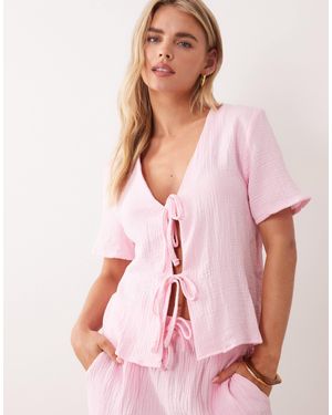 JDY Petite – kurzärmlige hemdbluse aus musselinstoff - Pink