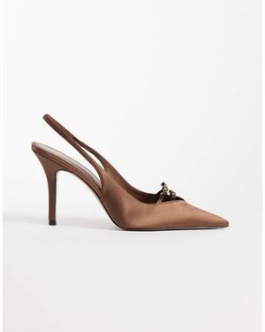 Mango Slingback à talon en satin avec nœud - Marron