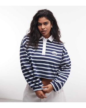 ASOS Weekend Collective Curve Cropped Stripe Polo Top - Blue