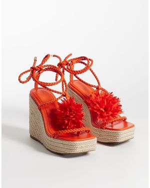 ASOS Topaz Square Toe Wedge With Flower Trim - Red