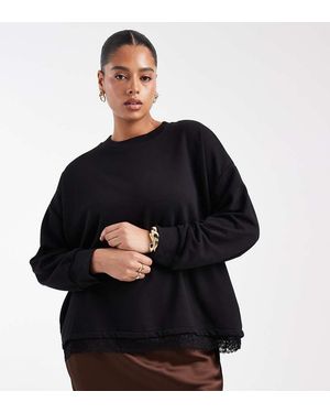 Noisy May Long Sleeve Sweatshirt With Lace Hem - Black