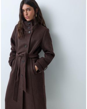 Abercrombie & Fitch Manteau ceinturé à col cheminée en mélange riche en laine - Marron
