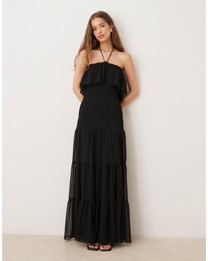 Mango Halter Chiffon Maxi Dress - Black