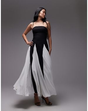 HEIRESS BEVERLY HILLS Structured Bandeau Contrast Godet Pleat Maxi Dress - Gray