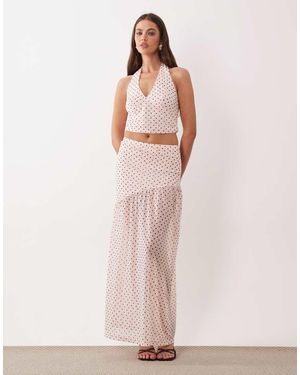 The Frolic Falda Larga Con Estampado De Lunares Y Detalle De Bajo Transparente De Chifón Exclusiva De (Parte De Un Conjunto) - Rosa