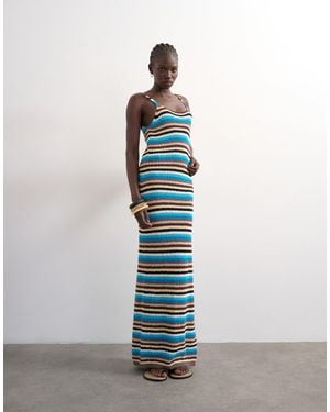 TOPSHOP Knitted Multi Stripe Maxi Dress - Blue