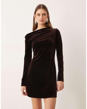 Mango Velvet Embellished Long Sleeve Mini Dress - Black