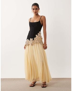 ASOS Embellished Crochet Flower Maxi Dress - Natural