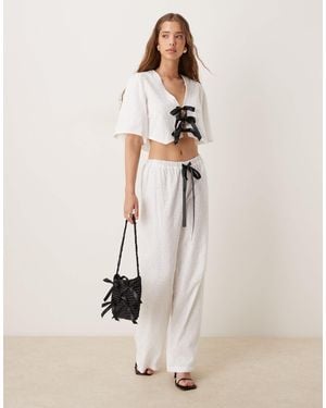 Sister Jane Contrast Bow Broderie Wide Leg Pants Co-ord - Natural