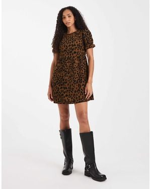 Threadbare Cord Short Sleeve Mini Dress - Natural