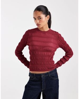 ASOS Shirred Fine Knit Long Sleeve Top