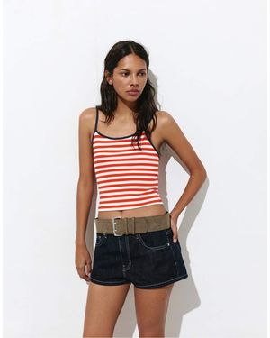Pull&Bear Striped Strappy Top - Red