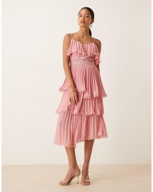 True Decadence Asymmetric Pleated Midi Dress - Pink