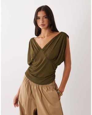 ASOS Drapey V Neck Top - Green