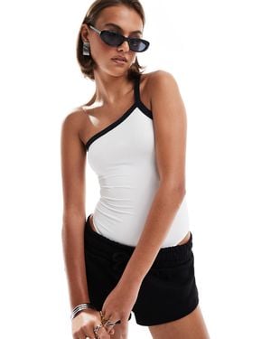 Pull&Bear Polyamide One Shoulder Contrast Bodysuit - White