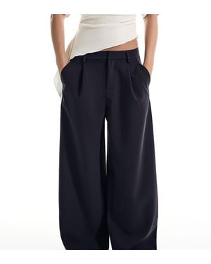 Bershka Petite Voluminous Trousers With Double Fabric - Blue