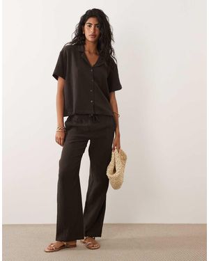 Jdy Wide Leg Cheesecloth Trousers Co-Ord - Brown