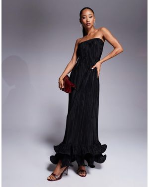 ASOS – plissiertes, trägerloses maxikleid - Schwarz