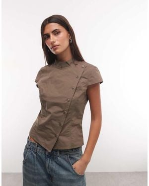 Weekday Top Asimmetrico Con Collo Alto E Bottoni - Verde