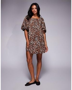 River Island Mini Jurk Met Pofmouwen - Bruin