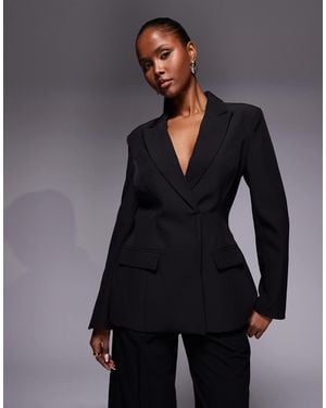 Kaiia Exclusive Tailored Wrap Detail Cinched Waist Blazer - Black