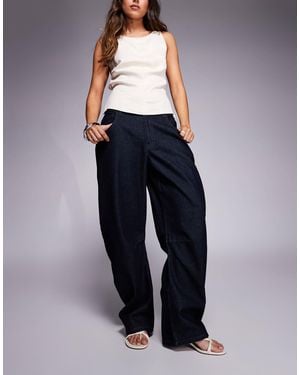 Kaiia Exclusive Cotton Rich Barrel Leg Denim Jeans - Blue