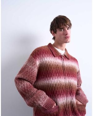 TOPMAN Knitted Blend Zip Through Cardigan - Red