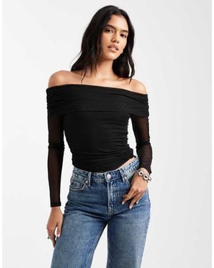 Cotton On Ashley Off Shoulder Mesh Top - Black