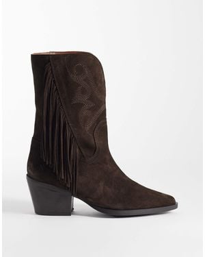 Bronx Jukeson Tassel Detail Western Boots Expresso Suede - Brown