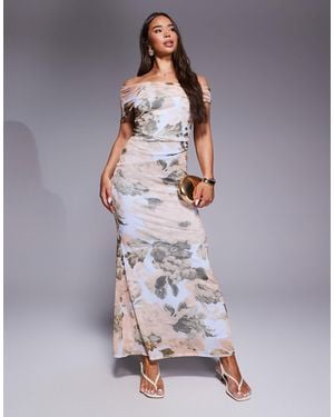 ASOS Asymmetric Bardot Mesh Maxi Dress - Purple