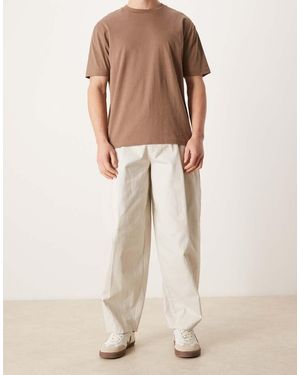 ASOS Tailored 100% Cotton Barrel Leg Trousers - Natural