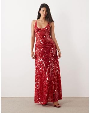 ASOS Disc Scatter Sequin Scoop Neck Maxi Dress - Red