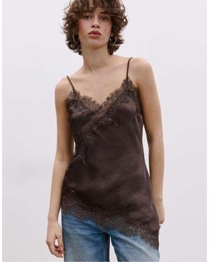 Stradivarius Asymmetric Lace Camisole Top - Brown