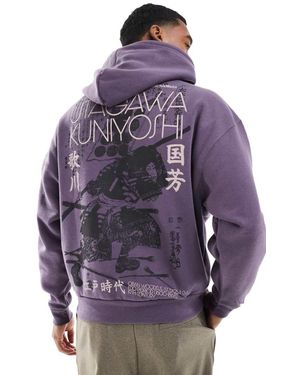 Pull&Bear Japanese Printed Hoodie - Purple