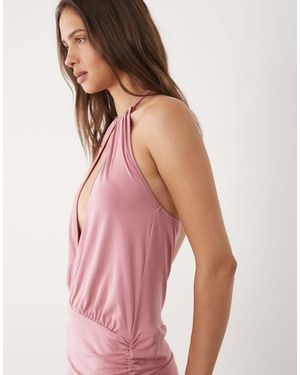 Motel Jolicia Deep Plunge Halter Mini Dress - Pink