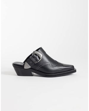 Tommy Hilfiger Mules Negras Estilo Cowboy De Cuero De - Negro