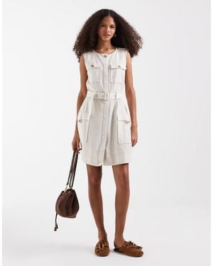 Vero Moda Linen Look Utility Pocket Detail Belted Mini Dress - White