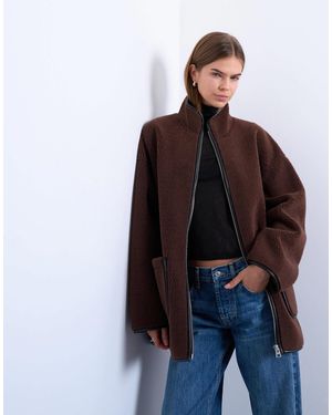 TOPSHOP Longline High Neck Chuck On Shearling - Blue