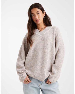 French Connection Maglione Ampio Stile College Pietra Con Scollo A V - Grigio