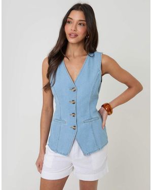 Threadbare Denim Longline V-Neck Waistcoat - Blue