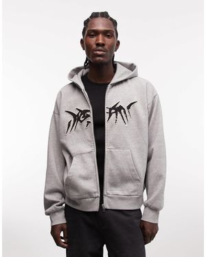 Weekday Sweat à capuche zippé à imprimé graphique carré - Gris