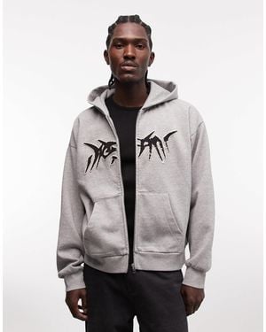Weekday Square Graphic Zip Hoodie - Gray