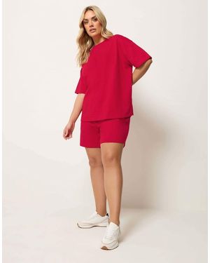 Yours Clothing Sweat T-Shirt & Short Set - Red