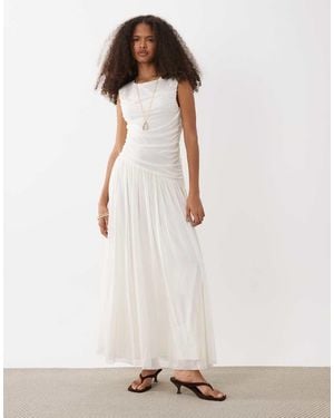 Vero Moda Sleeveless Ruched Detail Maxi Dress With Asymmetric Waist - White
