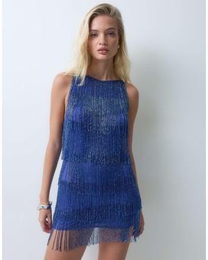 ASOS Beaded Layered Fringe Mini Dress - Blue