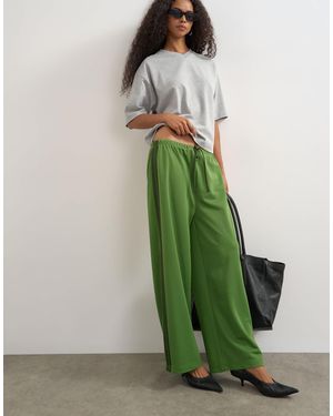 TOPSHOP Straight Awkward Length Striped Detail Bottoms - Green