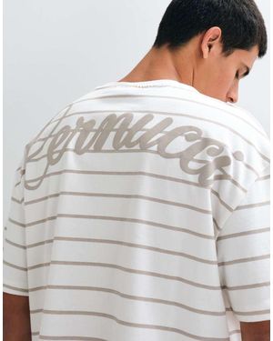 CERNUCCI T-Shirt Boxy Fit Con Stampa Logo Sul Retro A Righe Marroni - Grigio