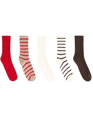 Oysho 5 Pairs Of Cotton Blend Classic Socks - Red