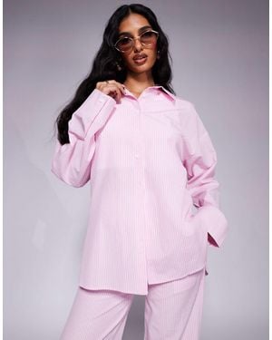 Kaiia Exclusive Cotton Blend Oversized Button Through Poplin Shirt Co-ord - Pink